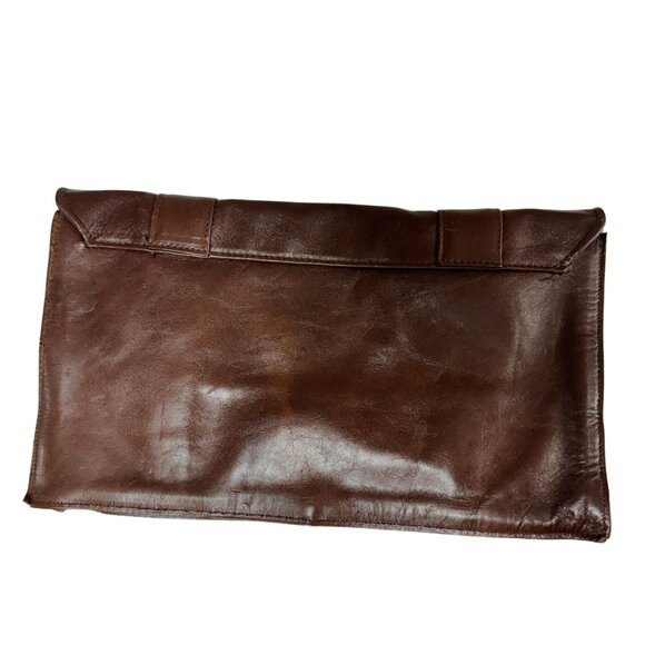 Lhia Vintage Brown Leather Clutch – Women's Fold-Over Evening Bag with Gold Turn - Picture 4 of 7